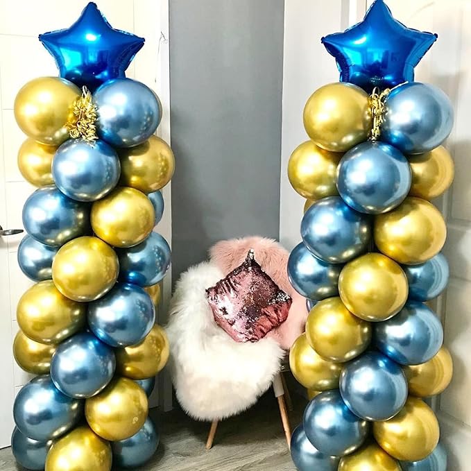 Metallic Blue and Gold Balloon Arch Kit, 100 Pcs Gold and Blue Balloon Garland Kit, Metallic Balloons Different Sizes 18/12/10/5 inch for Graduation Birthday Party Decorations