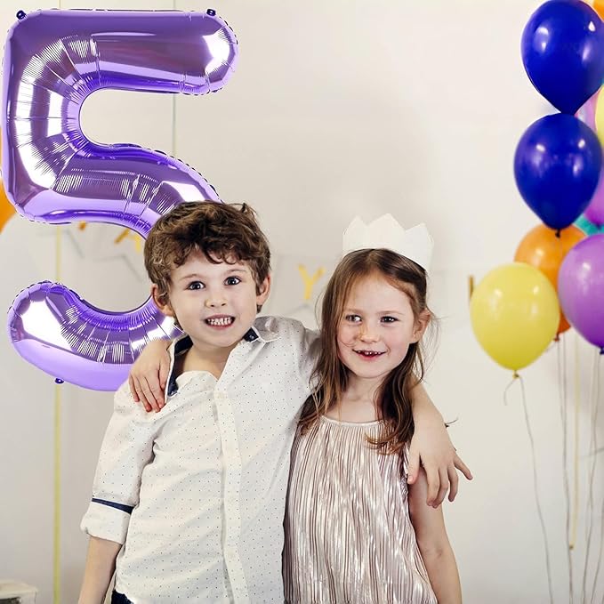 Purple Number Balloons, 40 Inch Purple Balloon 5.5 Helium Balloon 5th Birthday for 5 Years Birthday Decoration Children Girls Boys
