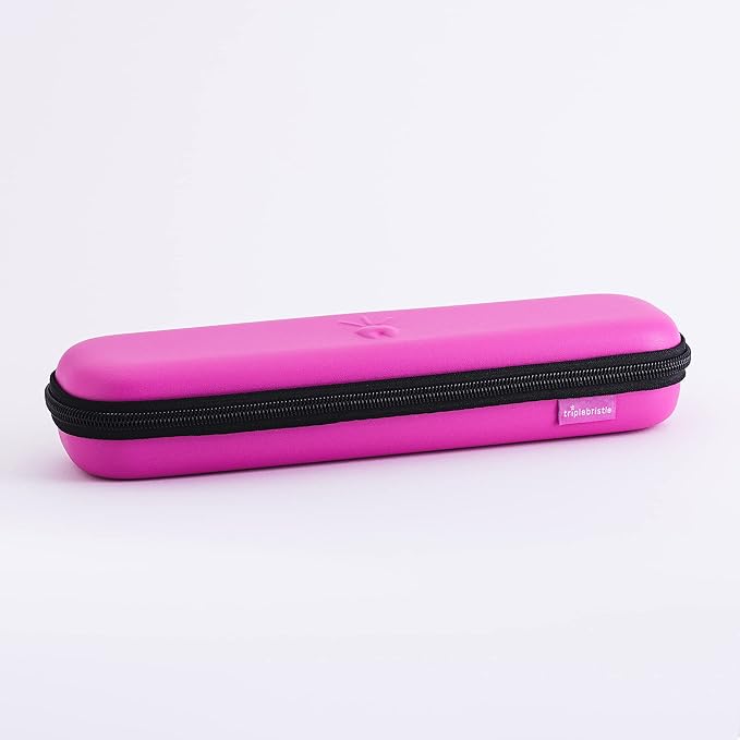 Triple Bristle Sonic Toothbrush Travel Case | Portable Breathable Toothbrush Hard Carrying Bag for Traveling, Camping, Business Trip | Mesh Pocket for Accessories | Pink