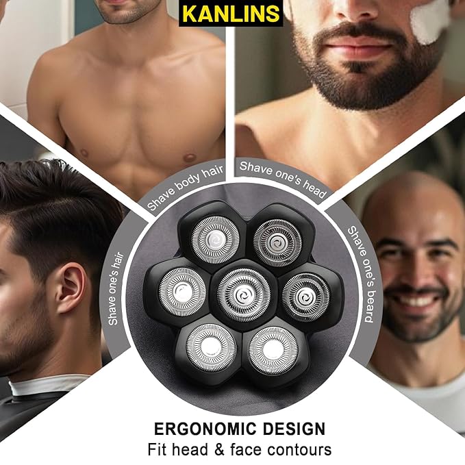 7 Blade Replacement Shavers Head, Washable Shaver Blade Floating Heads Replacement for Head Shaver, Wet & Dry Compatible for Rotary Shavers