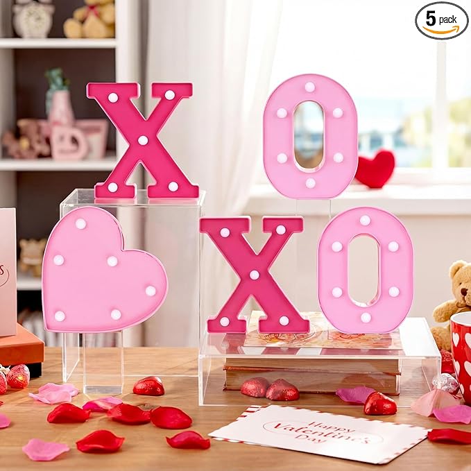 VIHOSE Valentine's Day Galentine's Day Heart LED Letter Lights Sign Table Decoration Light up Letters Battery Powered for Home Bars Party Bedroom Tabletop Decoration Valentine's Gift