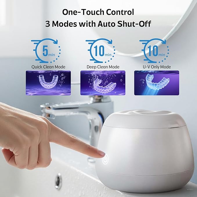 Ultrasonic Retainer Cleaner Machine 48kHz Denture and Aligner Cleaning Pod for Mouth Guards Night Guards Dental Trays Braces Toothbrushes Jewelry with 200ML Capacity (Pink)