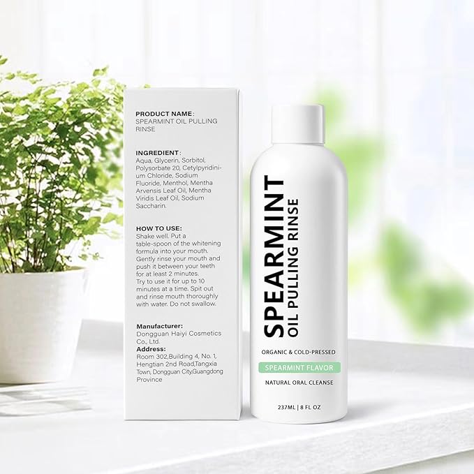 White Spearmint Oil Pulling Rinse, Cold-Pressed Coconut Mouthwash for Teeth Whitening, Powerful Organic Peppermint Oil Maintain Gum Health & Freshness Breath