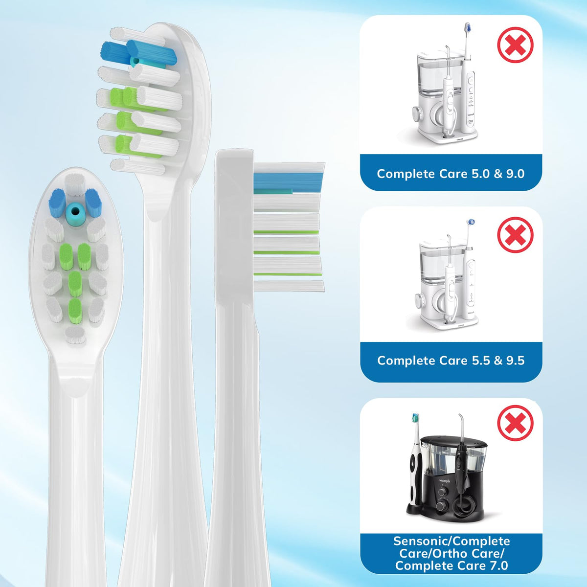 6 Pack Replacement Replacement Brush Heads for 𝗪𝗮𝘁𝗲𝗿𝗽𝗶𝗸 𝐒𝐨𝐧𝐢𝐜-𝐅𝐮𝐬𝐢𝐨𝐧 Flossing Toothbrush Compatible with Sonic Fusion SF01/SF02 and Sonic Fusion 2.0 SF03/SF04- White with Caps