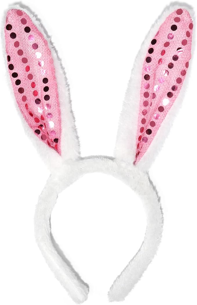 Needzo Easter Bunny Ears Hair Accessories, Pink and White Spring Items for Egg Hunts and Parties, One Size