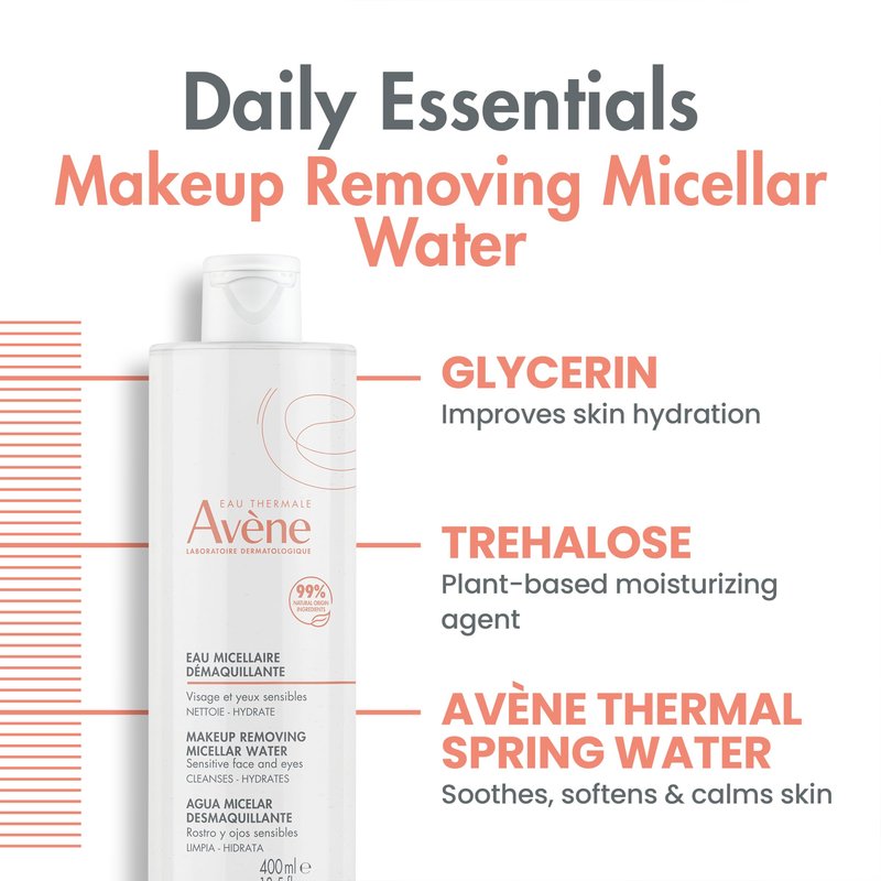 Avène Micellar Lotion Cleansing Water - Soap-Free 3-in-1 Cleanser, Toner, Make-up Remover - All Skin Types - Non-Comedogenic - 6.7 Fl Oz