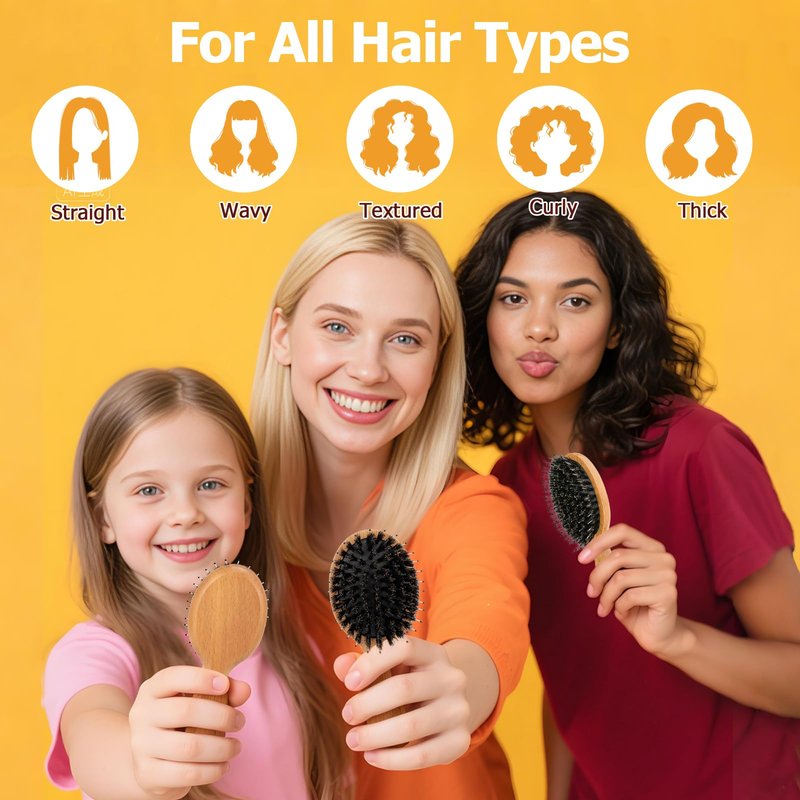 Mini Hair Brush, Travel Small Boar Bristle Hair Brush for Women Gift- Small Portable Compact HairBrush for Girls Kids Women Best Gift, Travel Size for Purse, Vacation, Business Trips & Outings