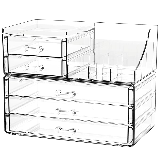 Acrylic Clear Make up Organizers And Storage for Vanity,Bathroom Skincare Organizer With 5 Drawer for Dresser,Plastic Desk Accessories Organization,Cosmetic Organizer Countertop for Beauty,Skin Care