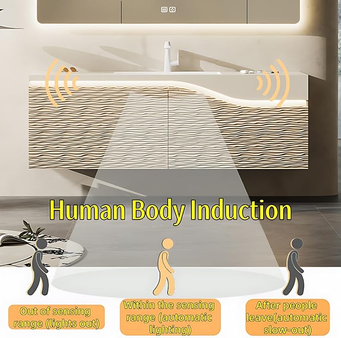 44in Elegant Modern Luxury Bathroom Vanity with Sink - Wall Mounted Solid Wood Cabinet & Smart LED Defogging Mirror | Single Sink Bathroom Cabinets