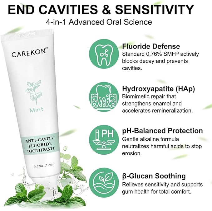 Fluoride Toothpaste with 5% Hydroxyapatite for Sensitive Teeth, Cavity Reversal, Enamel Remineralization, Gum Repair, Travel Size, SLS Free, Mint Flavor, 1 x 3.52oz
