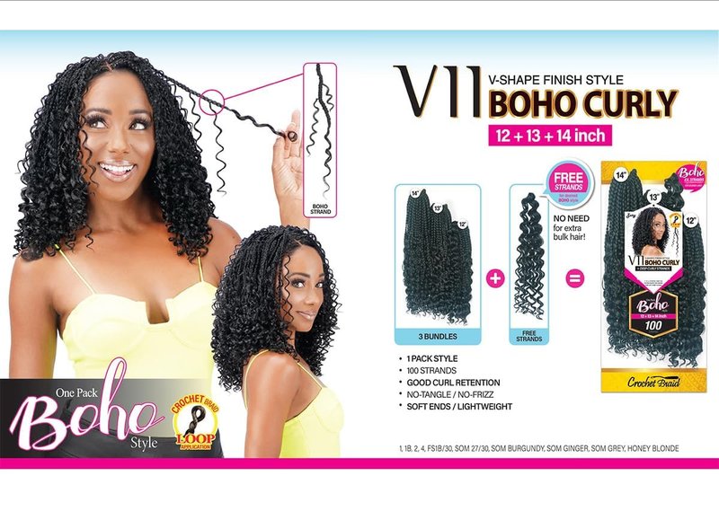 Royal Zury Crochet Briad V-shape Finish Style V11 Boho Curly (12"+13"+14") (SOM 27/30)
