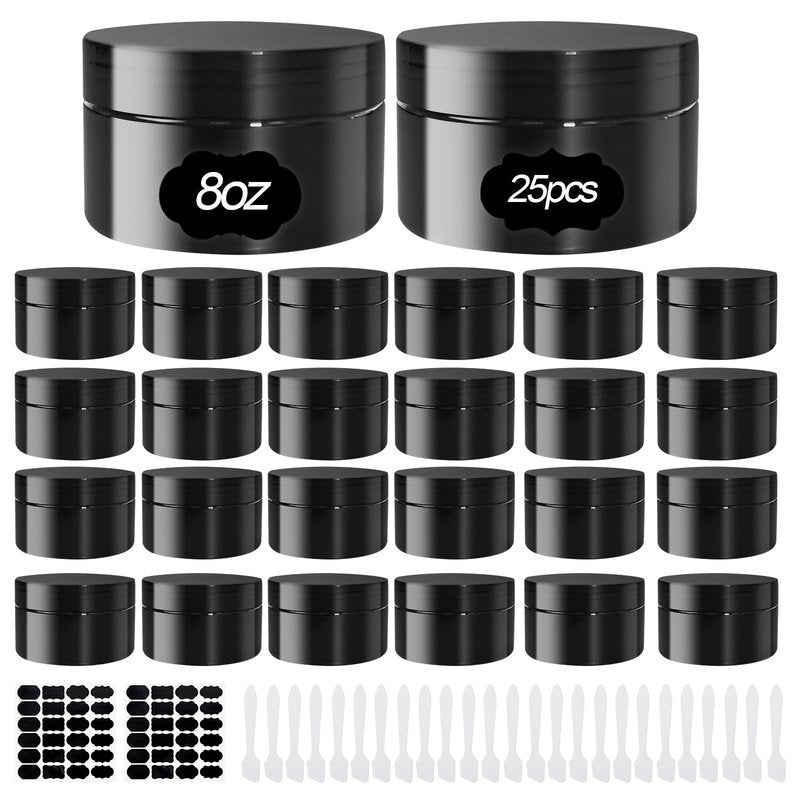 25 Pcs Plastic Jars with Lid 8 oz Plastic Cosmetic Containers Round Lotion Sample Containers Refillable Travel Jars Leak Proof Empty Cosmetic Jars for Storage Cream Powder Ointment Supplies(Black)