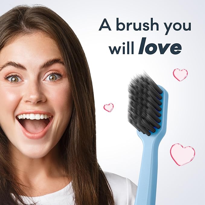 Grin Charcoal-Infused 100% Recycled Toothbrush, Medium, 4 Count (Pack of 2), Purple, Suitable for Sensitive Teeth and Gums