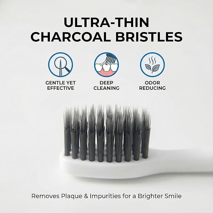 Dolphin Charcoal Toothbrush Extra Soft Bristle Manual Soft Long Flossing, Ultra Clean Toothbrush, Good for Sensitive Teeth and Gums (Black, Charcoal 4 Packs)