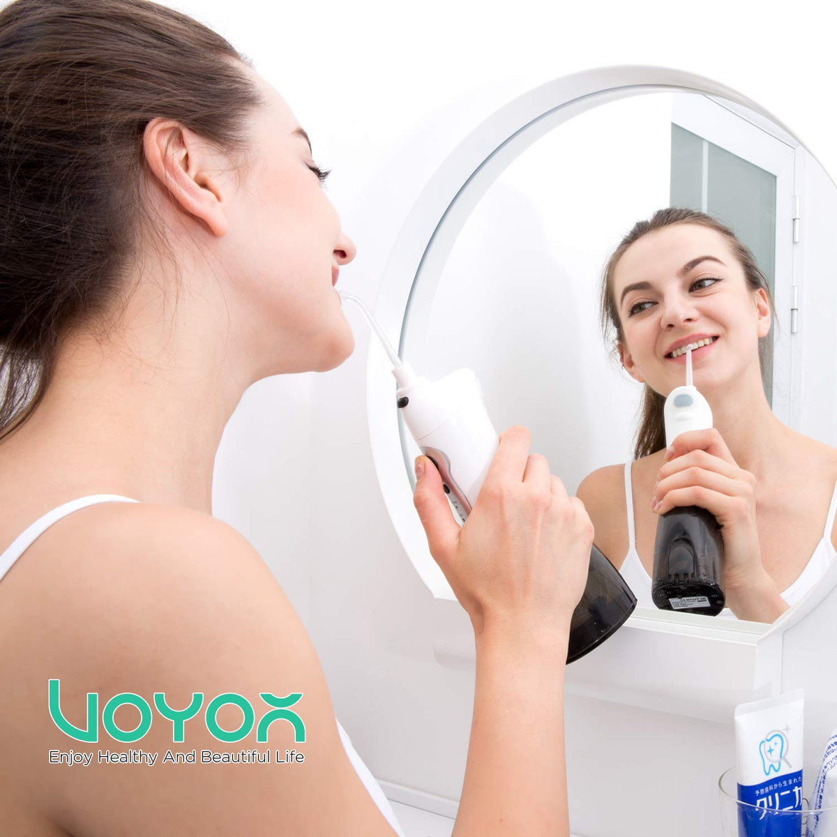 VOYOR Water Flosser Oral Irrigator Cordless Rechargeable Dental Water Jet Flosser with 3 Working Modes, IPX7 Waterproof for Teeth, Brace, Bridges Care WF200 (Gray)