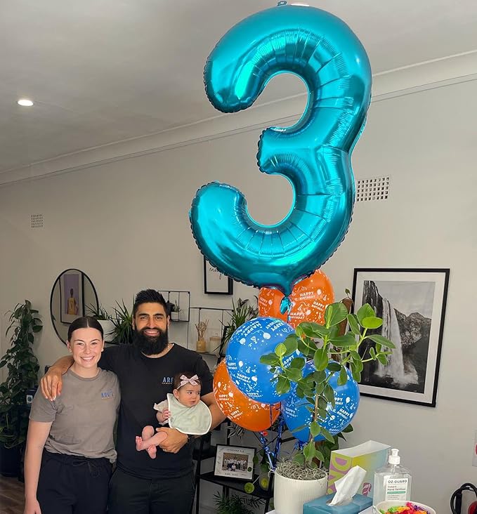 Light Blue Number 3 Balloon 40 Inch, 3 Balloon Number, 3rd Birthday Decorations, Light Blue Party Supplies for Boys Girls