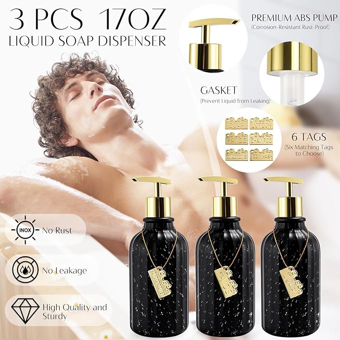 32PCS Black Bathroom Accessories Bathroom Set,Black Shower Curtain, Bath Towel Set,Hand Towel,Toilet Brush,Trash Can & 3PCS Soap Dispensera