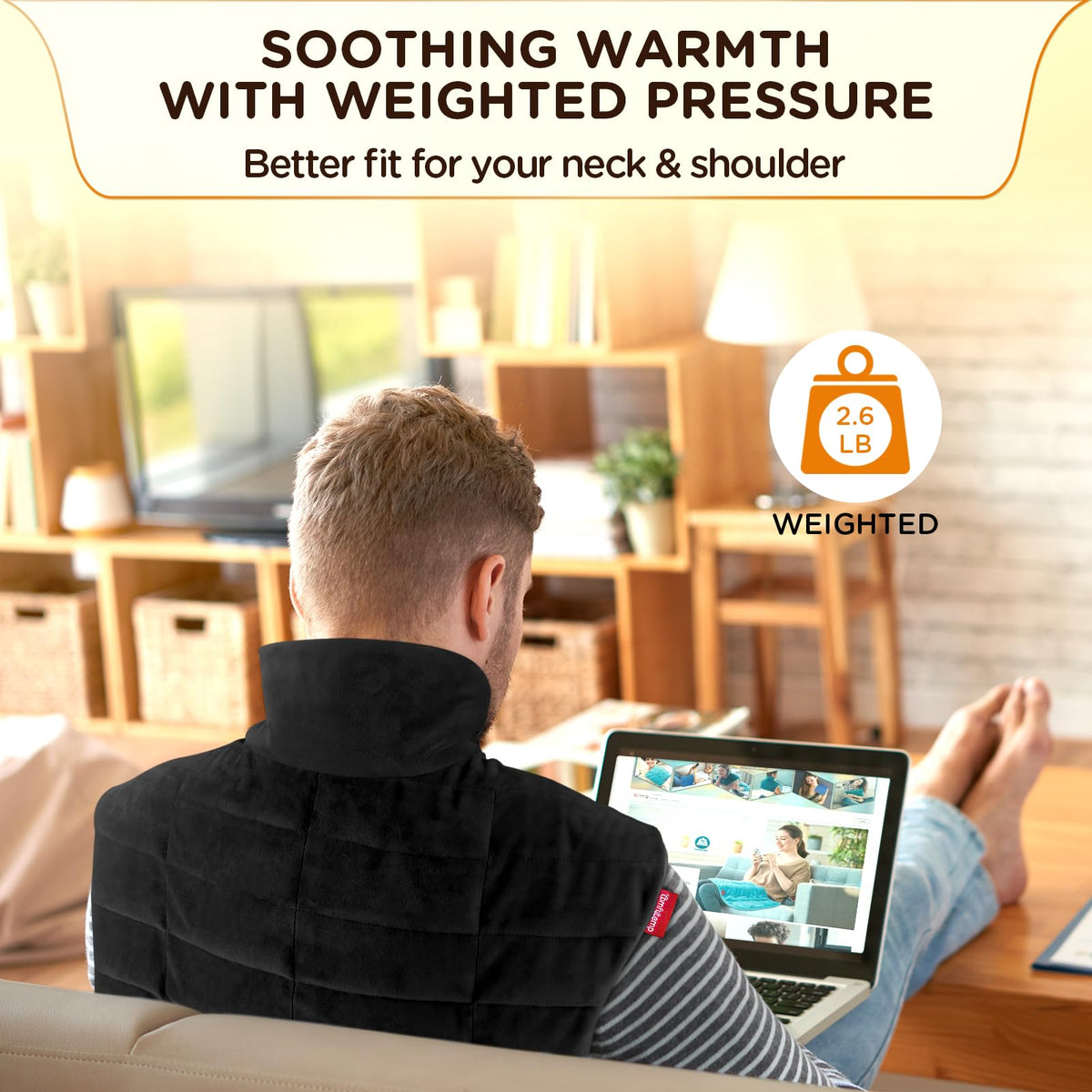 Comfytemp Heating Pad for Neck and Shoulders and Back, 2.6lb Weighted Electric Heating Pads, Large Heated Wrap, 9 Heat Settings & 11 Timer, Valentines Birthday Gifts for Women Men Mom Dad, Black