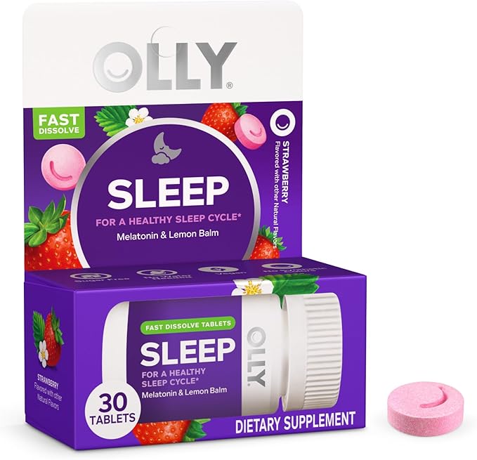 OLLY Sleep Fast Dissolves, 3mg Melatonin, Lemon Balm, Strawberry Flavor, 30 Day Supply - 30 Count