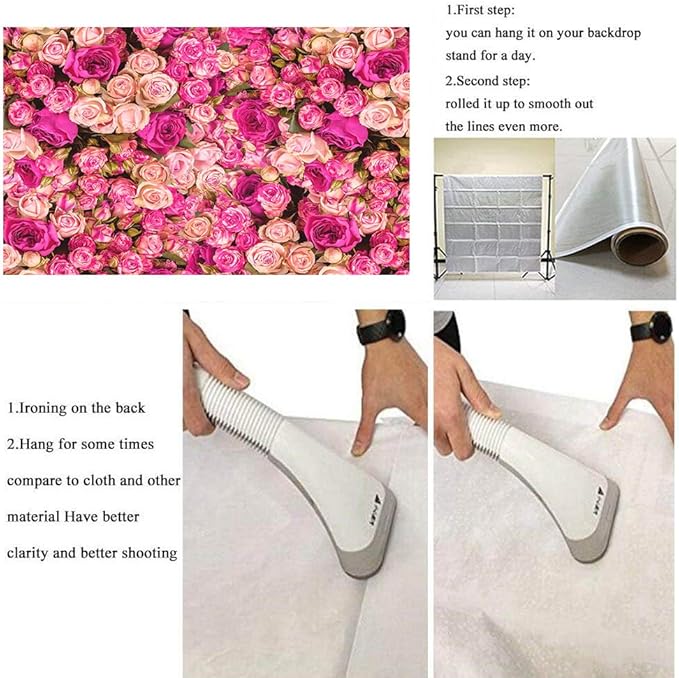 5x3FT Pink Rose Flower Wall Backdrop Spring Tea Party Photography Background Girls Princess Birthday Wedding Mothers Day Baby Shower Dessert Cake Table Decoration Banner