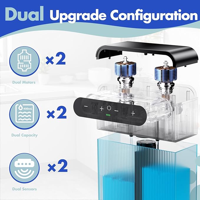 YIKHOM Wall Mount Automatic Soap Dispenser, Touchless Electric Sensor Dispenser for Kitchen Bathroom, Dual 13.53 oz Hand Free Liquid Hand Sanitizer Pump, 9 Levels Adjustable USB C Rechargeable