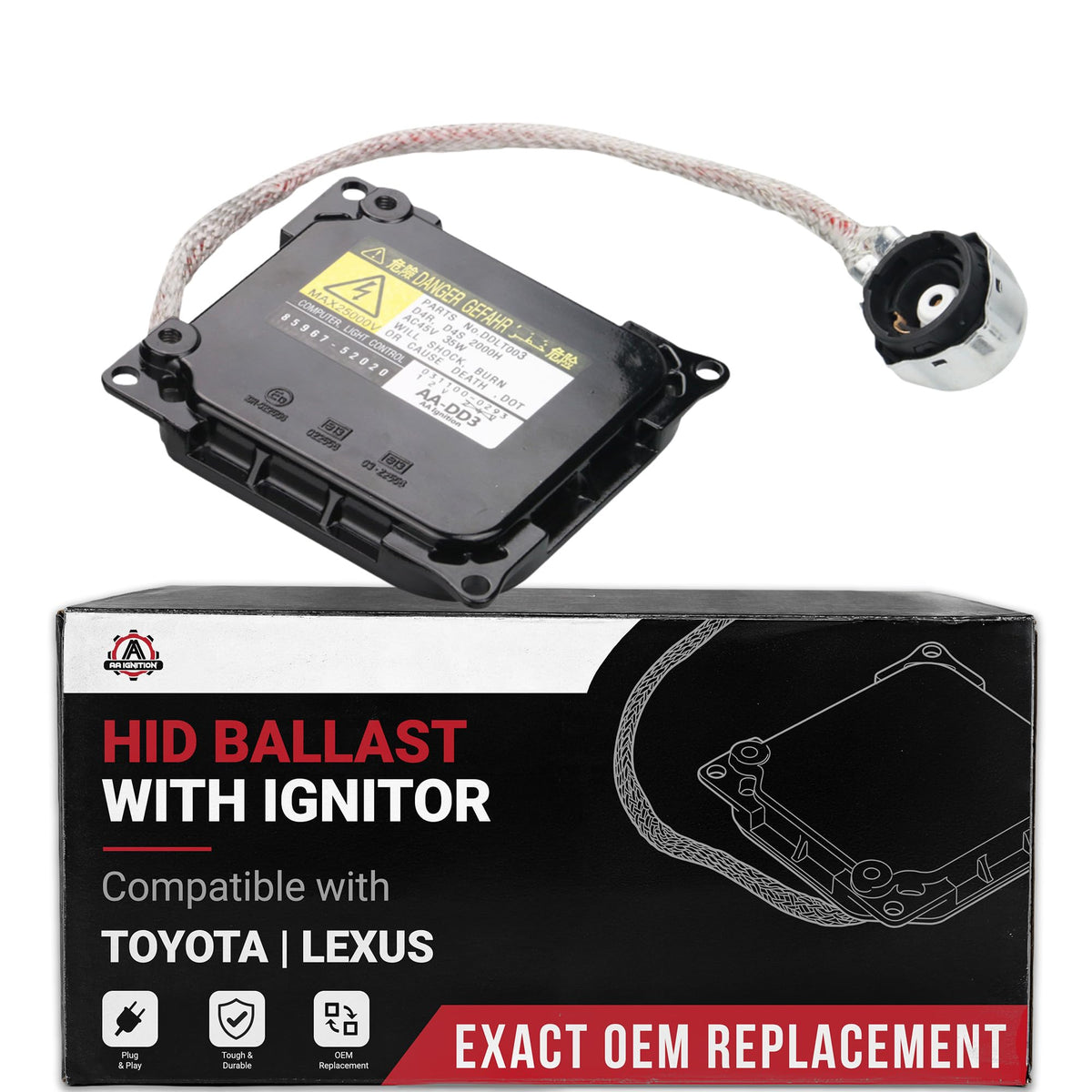 HID Ballast with Ignitor - Xenon Headlight Control Unit - Replaces 85967-52020, 81107-30D30, DDLT003, KDLT003 - Compatible with