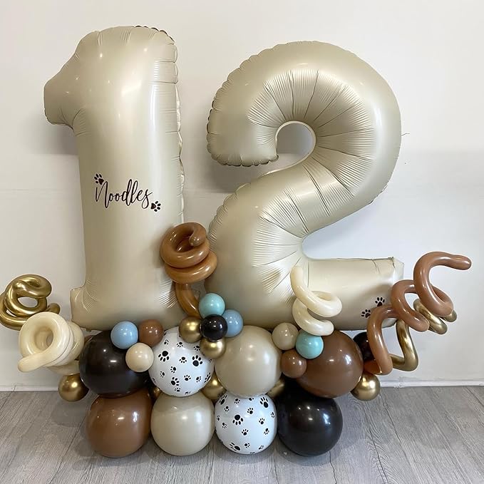 Biapian 40 Inch Cream Number 21 Balloon, 21st Birthday Balloons, Big Digital 21 or 12 Beige White Giant 21 Foil Balloon Helium for 12th 21st Birthday Decorations Anniversary Baby Shower Party Supplies