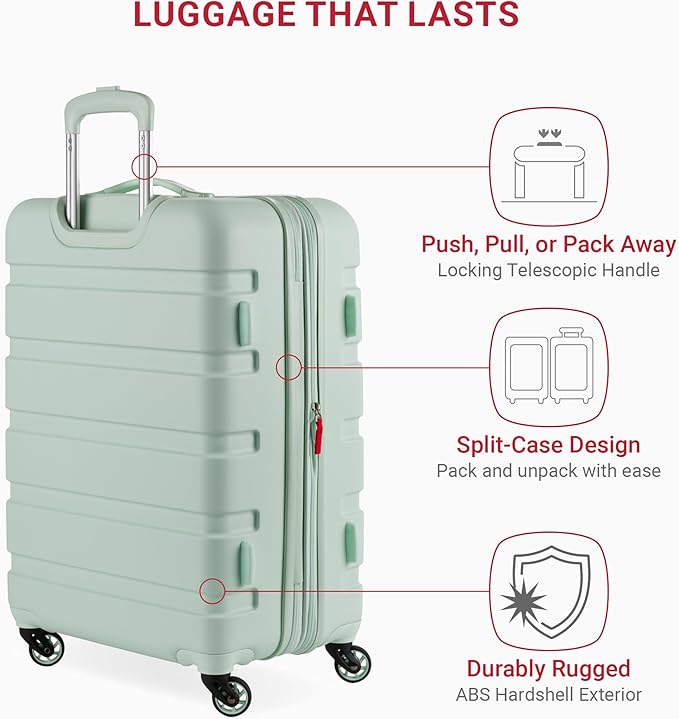 SwissGear 7366 Signature Hardside Expandable Luggage with Spinner Wheels, TSA Lock, Clearly Aqua, Checked-Medium 23-Inch