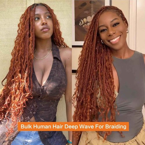 Luxvogue Curly Braiding Human Hair 100g 22 Inch Ginger Orange 350 Deep Water Wave Bulk Human Hair for Braiding No Weft Brazilian Virgin Deep Curly Human Hair Extensions for Boho Braids