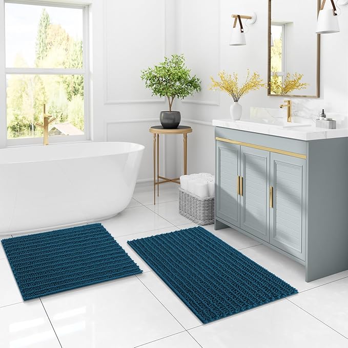 Arotive Luxury Chenille Bathroom Rug Mat, Extra Soft Thick Absorbent Shaggy Bath Rugs, Non-Slip Machine Wash Dry, Plush Bath Mats for Bathroom, Shower and Tub, 54x24, Peacock Blue