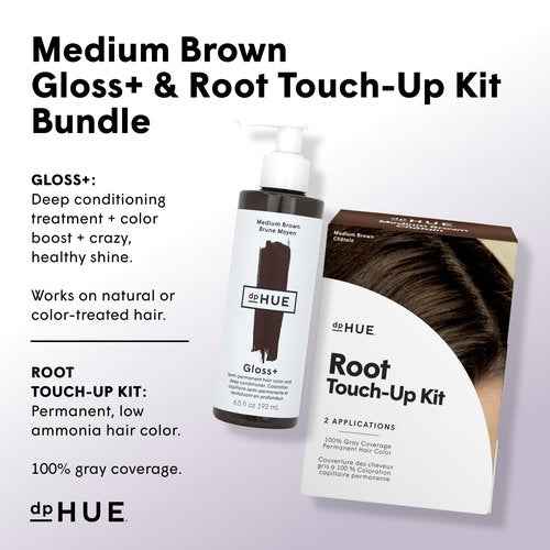 dpHUE Gloss+, Medium Brown (6.5 oz) + Root Touch-Up Kit, Medium Brown - Paraben, SLS & SLES Sulfate Free - Vegan, Leaping Bunny Certified