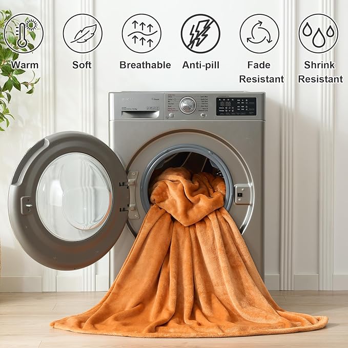Hansleep Fleece Pumpkin Orange Throw XL Blanket, Super Soft Flannel Fuzzy Plush Cozy Blanket for All Seasons, Pumpkin Orange, Throw XL 50x70 Inches