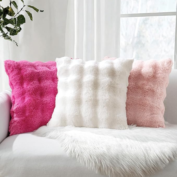 MIULEE Faux Fur Pillow Covers Thick Soft Plush Christmas Lumbar Throw Pillows Luxury Home Decor for Winter Holiday Couch Bedroom Living Room Sofa,12x20 Inch Pack of 2 White