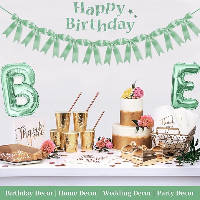 Pre-Strung Extra Large Bow Garland Decorations Jumbo Reusable Bow Banner with 12 Colors Options for Bachelorette Parties Bridal Showers Birthdays Baby Showers & Valentine’s Day (Sage Green)