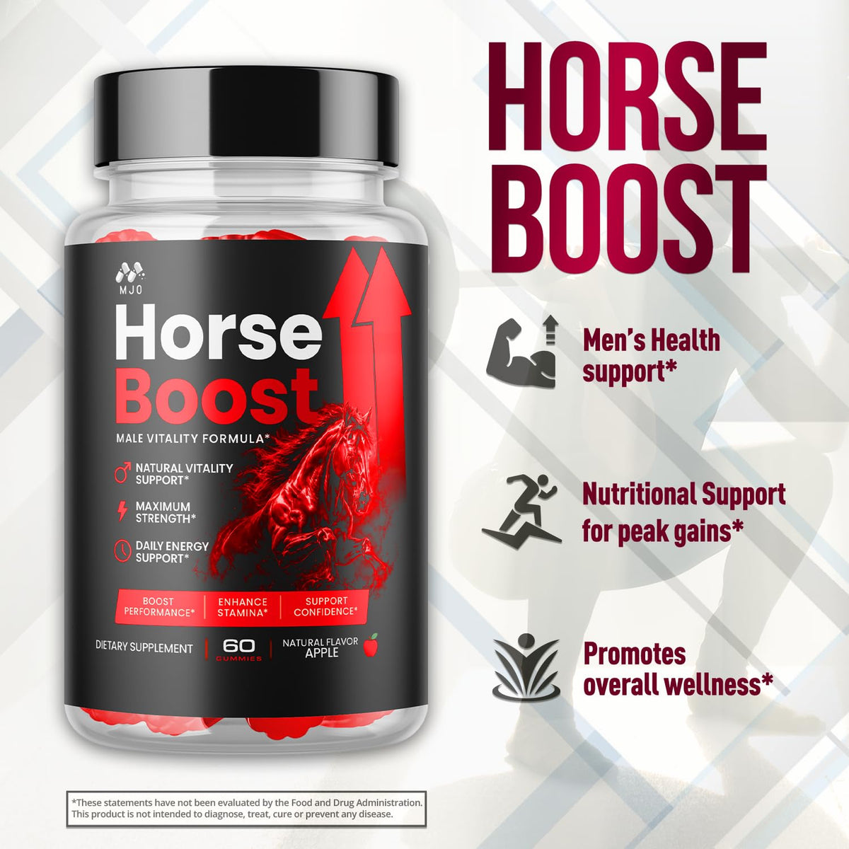 (3 Pack) Horse Boost Gummies for Men, Official Horse Boost Male Performance Support Supplement with All Natural Ingredients, Maximum Strength HorseBoost Advanced Mens Multivitamin Gummy (180 Gummies)