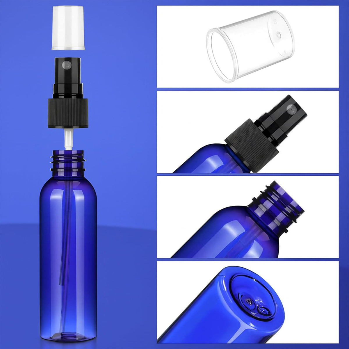 TREEHAC 100 Pack 2 Oz Plastic Mini Spray Bottles with Refillable Mist Sprayer for Travel and Household Use for Perfume Essential Oils Cleaning(Blue)