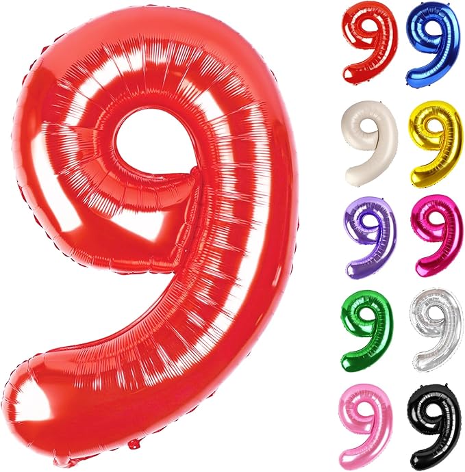 Red Number 9 Balloon 40 Inch, 9 Balloon Number, 9th Birthday Decorations, Red Party Supplies for Boys Girls