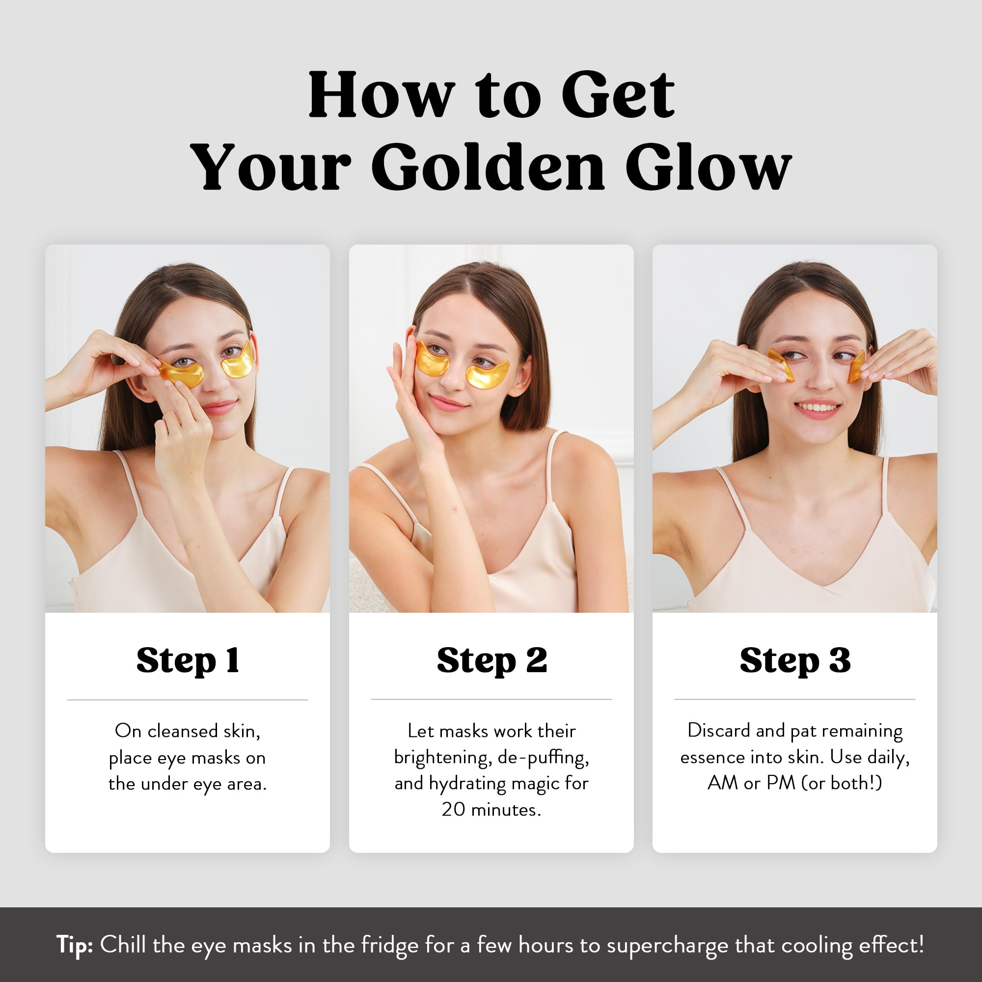 DERMORA Golden Glow Under Eye Patches - 100 Pairs Individually Packed