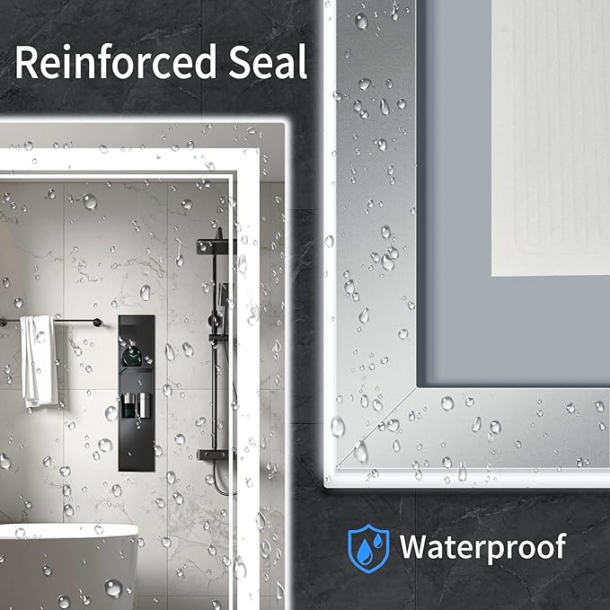 48"x32" LED Bathroom Mirror with Anti-Fog, Stepless Dimmable Lights, 3 Color Modes, Shatter-Proof Tempered Glass, Memory Function & Waterproof Design