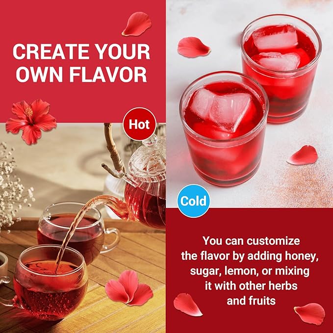 Hibiscus Tea Bags, Hibiscus Flower Herbal Tea - Rich in Vitamin C, Caffeine Free,Sugar Free, 8 OZ