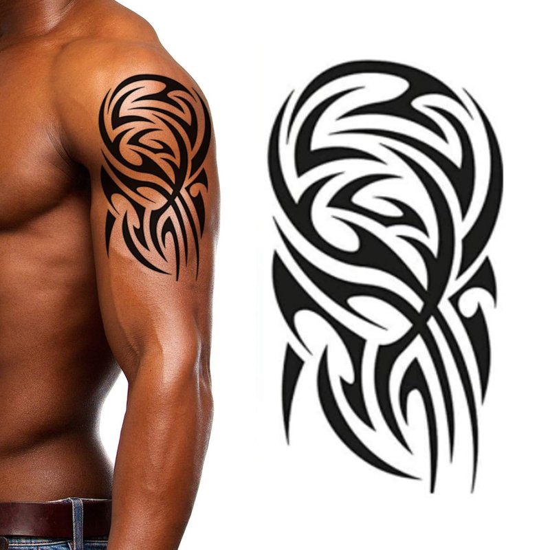 Tatodays 4 Pack Stick on black temporary tattoo maui tribal body art sticker transfer for arms shoulder aztec polynesian samoan hawaiian for adult men and women (4 x all tribal tattoo designs)