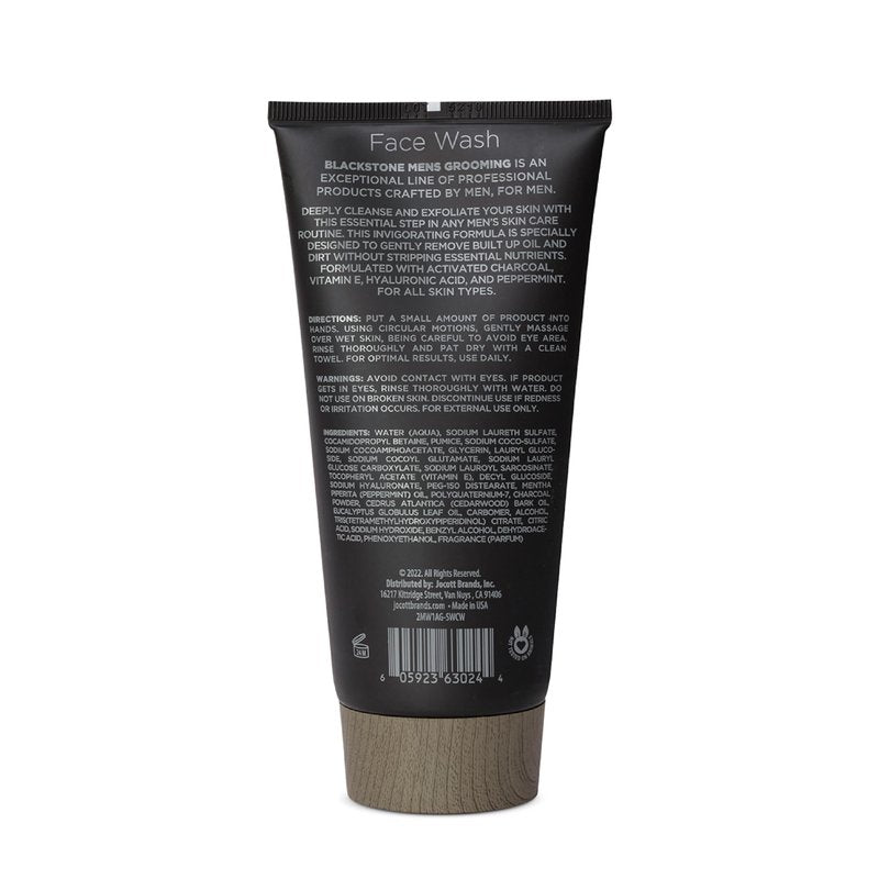 Blackstone Men's Grooming Detoxifying Face Wash with Vitamin E and Peppermint - Deep Cleansing & Exfoliating | Paraben Free, Activated Charcoal (6 Fl Oz)