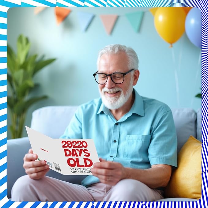 Stuff4 Funny 80th Birthday Card - 29220 Days Old - Hilarious 5.7 x 5.7 Inch Greeting Card for Men, Women, Grandma, Grandpa, Mom, Dad - No Ink Smudge for Messages - Birthday Card Humor for Adults