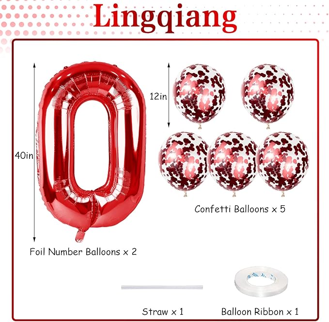 Red 60 Balloon Numbers and Confetti Balloons, 40" Number 6 and 0 Mylar Foil Balloons Self Inflating, 60th Birthday Balloons Set for Men Women Birthday 6th Anniversary Party Decorations Supplies