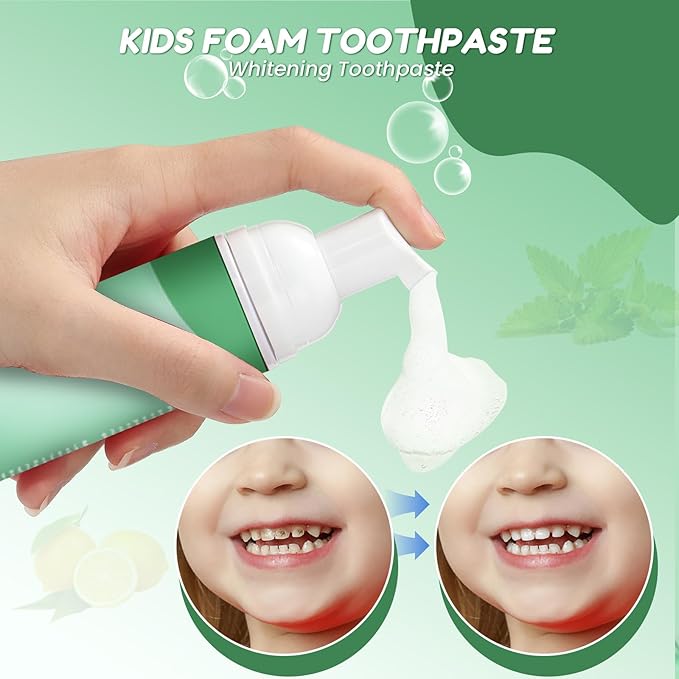 Fluoride Free Foam Kids Toothpaste - Natural Teeth Clean and Whitening Toothpaste with Mint Flavor for U Shaped Toothbrush Travel Size (2Watermelon)