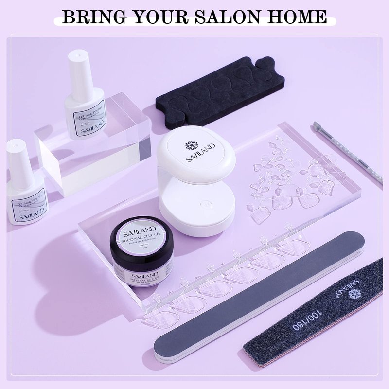 SAVILAND Toenail Tips and Solid Glue Gel: 500 PCS Clear Press on Toe Tips with Nail Glue Gel Base & Top Coat U V Light Pedicure Kit for Salon Home DIY Gift For Women