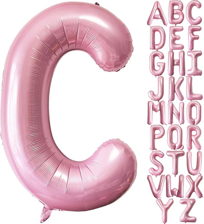 Pink Letter C Balloons, 40 Inch Pastel Pink Letter Balloons C Foil Mylar Helium Pink Letter Balloons for Birthday Party Supplies Anniversary Event Celebration Decorations Alphabet Pink C