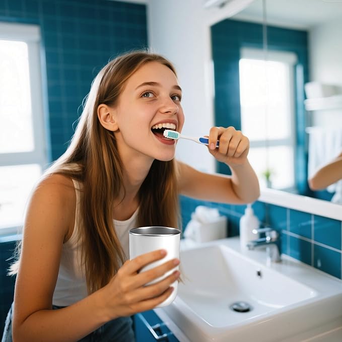 Stainless Steel Mouth wash Cup 12 oz Toothbrush Cup Stainless Steel Small Children Cups for Home，BPA-Free Insulated Tumbler for Home & Outdoor Activities drinking cup (gray white)