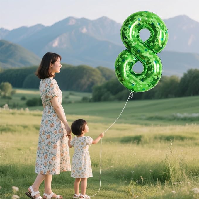Green Number Balloons, Gaint Green Pixel Number 8 Balloon 40 Inch Dark green 8 Balloon for Boys Girls Kids 8th Birthday Party Decoration