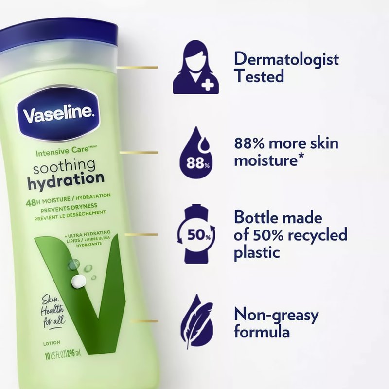 Vaseline Soothing Hydration 6-Pack – Intensive Care Moisturizing Hand and Body Lotion with Aloe, Ultra-Hydrating Lipids, 48 Hours of Moisture, 10 Oz Ea